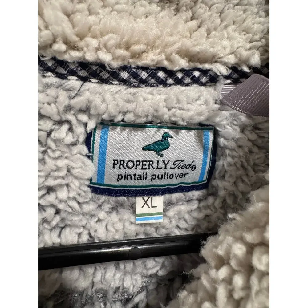 Properly Tied Pintail Pullover Sherpa Cozy Gray Quarter Zip Pockets Sweater XL